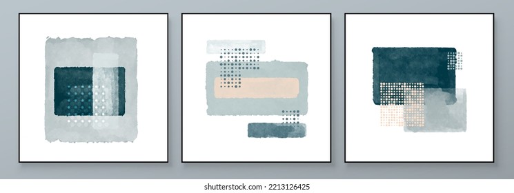 Conjunto de ilustraciones abstractas pintadas a mano para la decoración de paredes, postal, banner de medios sociales, fondo de diseño de portada de folletos. Pintura De Cuadros Modernos. Patrón de vector cuadrado