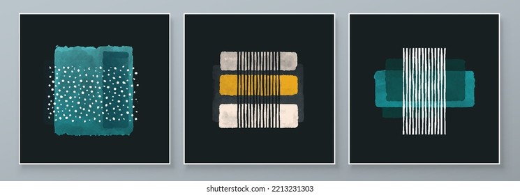 Set of Abstract Hand Painted Illustrations for Wall Decoration, Postcard, Social Media Banner, Brochure Cover Design Background. Square Modern Abstract Painting Artwork. Square Vector Pattern