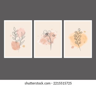 Set of Abstract Hand Painted Illustrations for Postcard, Social Media Banner, Brochure Cover Design or Wall Decoration Background. Modern Abstract Painting Artwork. Vector Pattern.