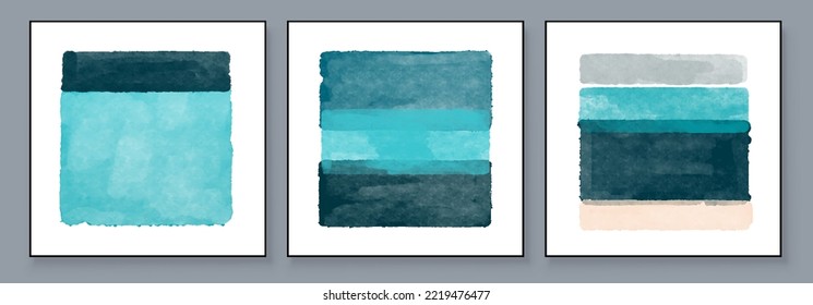 Set of Abstract Hand Painted Illustrations for Wall Decoration, Postcard, Social Media Banner, Brochure Cover Design Background. Square Modern Abstract Painting Artwork. Rectangle Vector Pattern