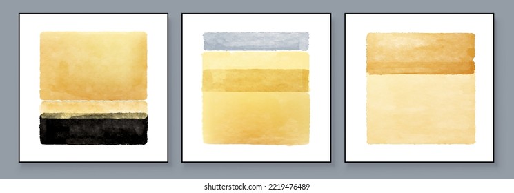 Set of Abstract Hand Painted Illustrations for Wall Decoration, Postcard, Social Media Banner, Brochure Cover Design Background. Square Modern Abstract Painting Artwork. Rectangle Vector Pattern