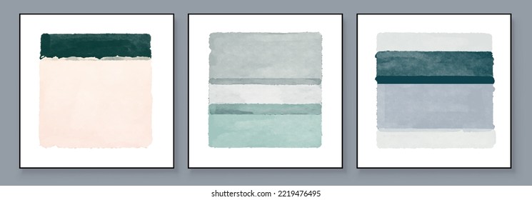 Set of Abstract Hand Painted Illustrations for Wall Decoration, Postcard, Social Media Banner, Brochure Cover Design Background. Square Modern Abstract Painting Artwork. Rectangle Vector Pattern