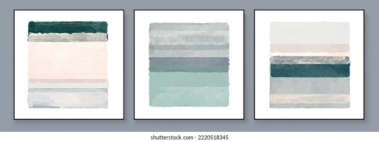 Set of Abstract Hand Painted Illustrations for Wall Decoration, Postcard, Social Media Banner, Brochure Cover Design Background. Square Modern Abstract Painting Artwork. Rectangle Vector Pattern