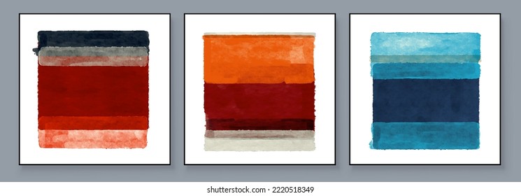 Conjunto de ilustraciones abstractas pintadas a mano para la decoración de paredes, postal, banner de medios sociales, fondo de diseño de portada de folletos. Pintura De Cuadros Modernos. Patrón de vectores Rectángulo