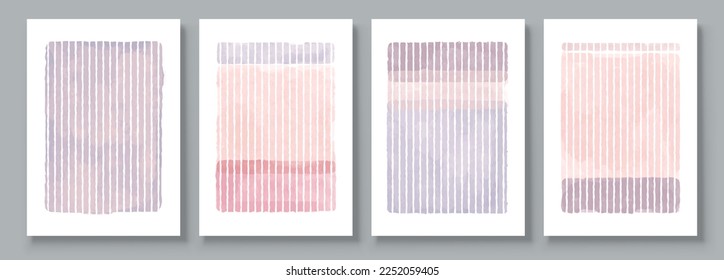 Set of Abstract Hand Painted Illustrations for Wall Decoration, Postcard, Social Media Banner, Brochure Cover Design Background. Square Modern Abstract Painting Artwork. Rectangle Vector Pattern