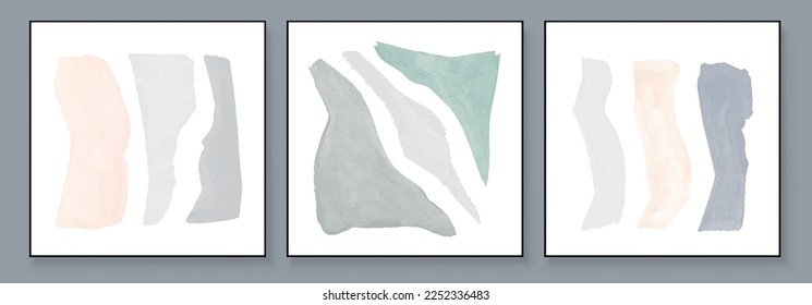 Set of Abstract Hand Painted Illustrations for Wall Decoration, Postcard, Social Media Banner, Brochure Cover Design Background. Square Modern Abstract Painting Artwork. Rectangle Vector Pattern