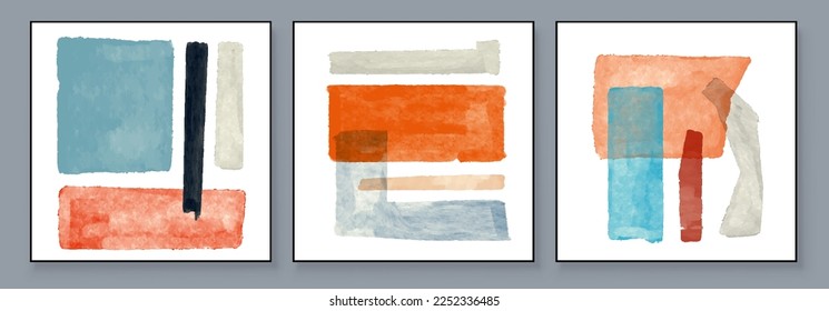 Set of Abstract Hand Painted Illustrations for Wall Decoration, Postcard, Social Media Banner, Brochure Cover Design Background. Square Modern Abstract Painting Artwork. Rectangle Vector Pattern