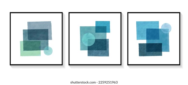 Set of Abstract Hand Painted Illustrations for Wall Decoration, Postcard, Social Media Banner, Brochure Cover Design Background. Square Modern Abstract Painting Artwork