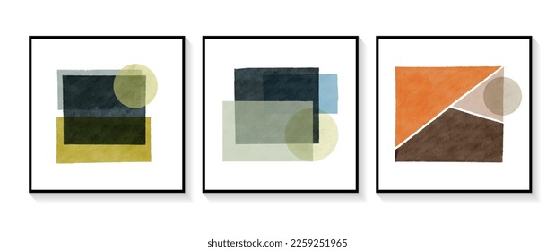 Set of Abstract Hand Painted Illustrations for Wall Decoration, Postcard, Social Media Banner, Brochure Cover Design Background. Square Modern Abstract Painting Artwork