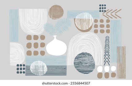 Set of Abstract Hand Painted Illustrations for Wall Decoration, Postcard, Social Media Banner, Brochure Cover Design Background. Square Modern Abstract Painting Artwork. Rectangle