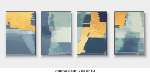 Set of Abstract Hand Painted Illustrations for Postcard, Social Media Banner, Brochure Cover Design or Wall Decoration Background. Modern Abstract Painting Artwork. Vector Pattern
