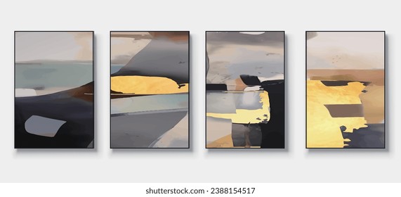 Conjunto de ilustraciones abstractas pintadas a mano para postales, banner de medios sociales, diseño de portada de folletos o fondo de decoración de paredes. Pintura Resumen Moderna. Patrón de vector
