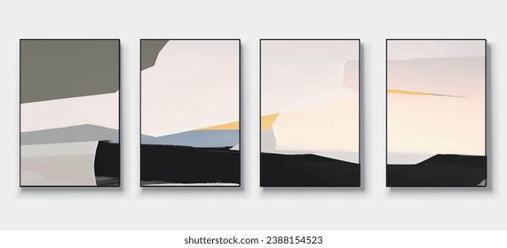 Set of Abstract Hand Painted Illustrations for Postcard, Social Media Banner, Brochure Cover Design or Wall Decoration Background. Modern Abstract Painting Artwork. Vector Pattern
