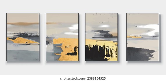 Set of Abstract Hand Painted Illustrations for Postcard, Social Media Banner, Brochure Cover Design or Wall Decoration Background. Modern Abstract Painting Artwork. Vector Pattern
