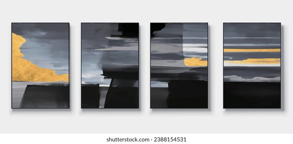 Set of Abstract Hand Painted Illustrations for Postcard, Social Media Banner, Brochure Cover Design or Wall Decoration Background. Modern Abstract Painting Artwork. Vector Pattern
