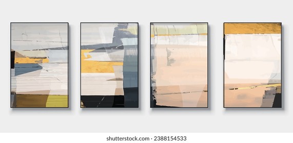 Conjunto de ilustraciones abstractas pintadas a mano para postales, banner de medios sociales, diseño de portada de folletos o fondo de decoración de paredes. Pintura Resumen Moderna. Patrón de vector

