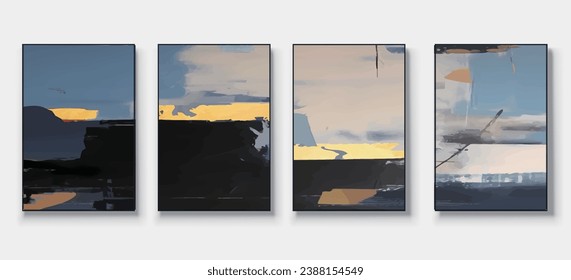 Conjunto de ilustraciones abstractas pintadas a mano para postales, banner de medios sociales, diseño de portada de folletos o fondo de decoración de paredes. Pintura Resumen Moderna. Patrón de vector
