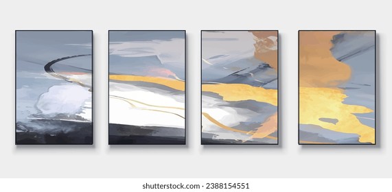Conjunto de ilustraciones abstractas pintadas a mano para postales, banner de medios sociales, diseño de portada de folletos o fondo de decoración de paredes. Pintura Resumen Moderna. Patrón de vector
