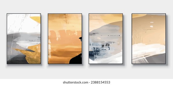 Conjunto de ilustraciones abstractas pintadas a mano para postales, banner de medios sociales, diseño de portada de folletos o fondo de decoración de paredes. Pintura Resumen Moderna. Patrón de vector
