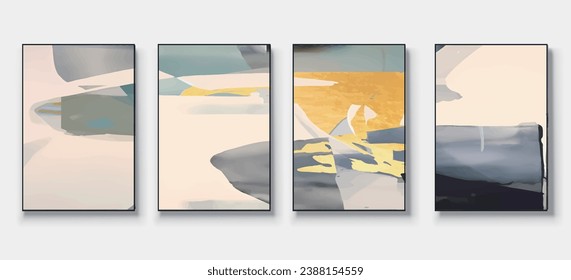 Set of Abstract Hand Painted Illustrations for Postcard, Social Media Banner, Brochure Cover Design or Wall Decoration Background. Modern Abstract Painting Artwork. Vector Pattern
