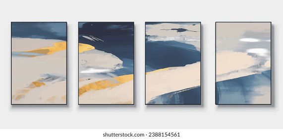 Conjunto de ilustraciones abstractas pintadas a mano para postales, banner de medios sociales, diseño de portada de folletos o fondo de decoración de paredes. Pintura Resumen Moderna. Patrón de vector

