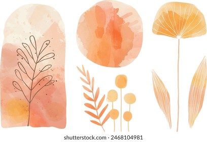 Set of abstract hand painted orange illustrations for wall decoration, postcard, social media banner, brochure Cover Design Background. Modern Abstract Painting Artwork with Circle