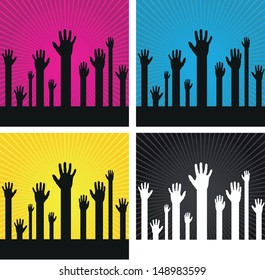 a set of abstract hand silhouettes o spiral backgrounds