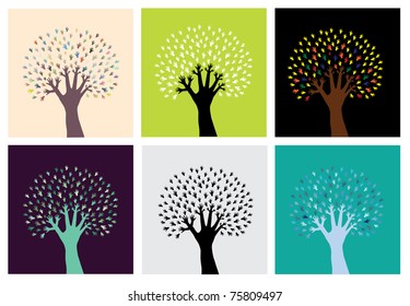 set of abstract hand trees, symbols of nature protection