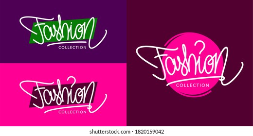 A Set Of Abstract Hand Written Lettering Fashion Vector Illustration Art. Typography Illustration As Logotype