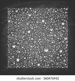 Set of abstract hand-drawn elements on the blackboard. Collection of small objects. Vector illustration.