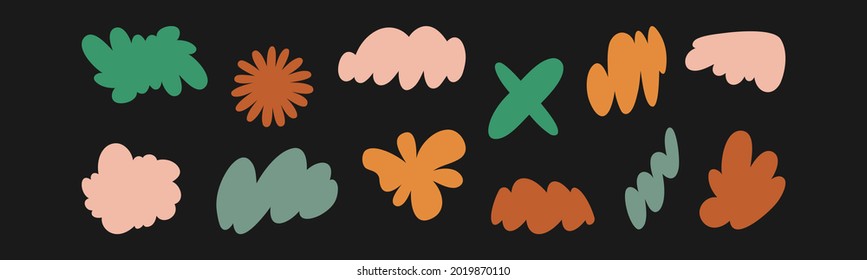 Conjunto de formas abstractas dibujadas a mano. Ilustración vectorial moderna.  Elementos de diseño, Formas orgánicas, Fondos abstractos. Todos los elementos están aislados