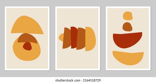 A set of Abstract hand-painted Illustrations for wall decoration. Boho style. Postcards, banners on social networks. The background of the brochure cover design. Modern abstract painting.