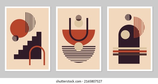 A set of Abstract hand-painted Illustrations for wall decoration. Boho style. Postcards, banners on social networks. The background of the brochure cover design.