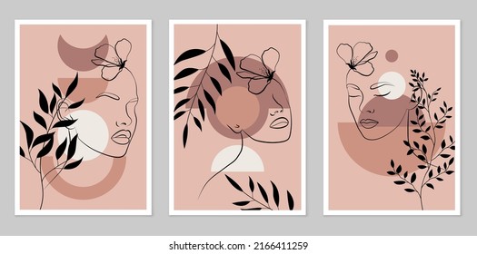 A set of Abstract hand-painted Illustrations for wall decoration. Boho style. Postcards, banners on social networks. The background of the brochure cover design. Modern abstract painting.