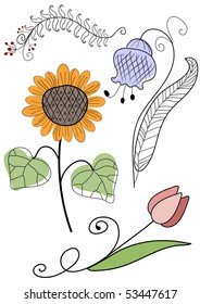 Set abstract handwork flowers for design on white (vector)
