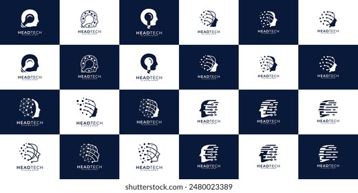 Set of Abstract Head Artificial Intelligence Logo. Symbol Logo for Smart People, Future Technology, High Innovation, Brainstorm and etc.