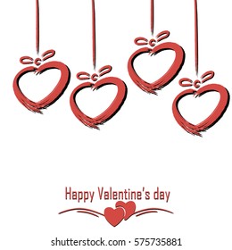 Set Abstract heart in grunge style hanging on a rope on a white background. Happy Valentine's Day. Vector illustration