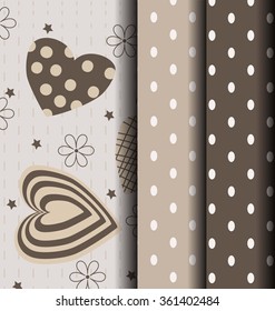 set Abstract heart patterned gray decorative  background with many details. Endless doodle pattern.