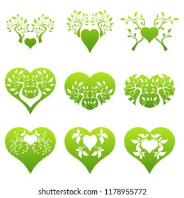 Set of abstract heart tree concept. Tree in heart.