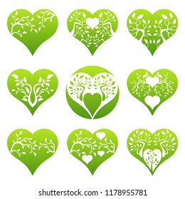 Set of abstract heart tree concept. Tree in heart.