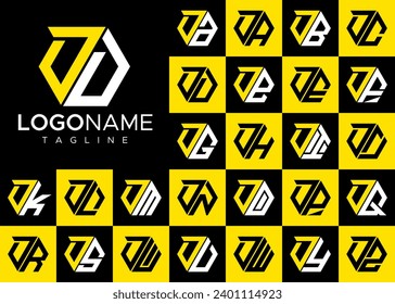 Set of abstract hexagon D DD letter logo design