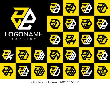 Set of abstract hexagon E EE lowercase letter logo design