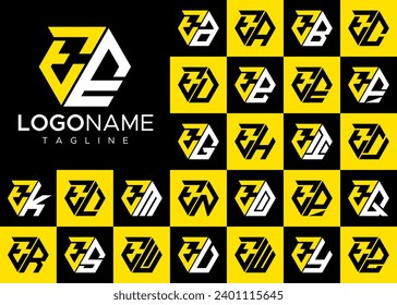 Set of abstract hexagon E EE letter logo design