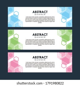 Set of Abstract Hexagonal Medical Banner Design Template Vector, Professional Modern Graphic Banner Element with Blue, Green and Pink Geometric Background