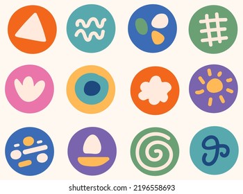 Set of Abstract highlight covers. Abstract with hand drawn vector illustration. Various abstract shape. Colorful Abstract shape doodles. Usable for icons social media strories