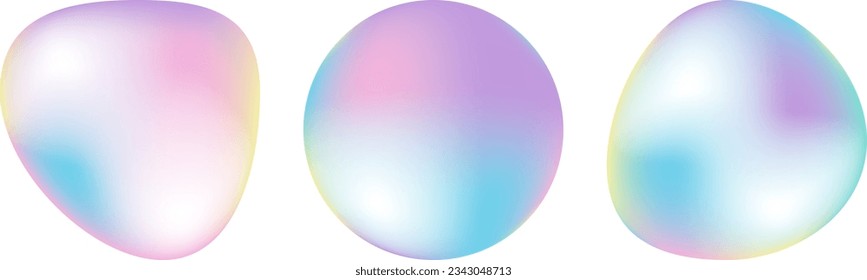 Conjunto de diseños de holograma abstracto para los fondos Esferas de neón holográfico 3d translúcido abstracto vibrante sobre fondo blanco a la moda. Tonos de gradiente suave. Ilustración del vector