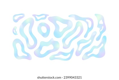 Set of abstract holographic geometric shapes  in winter, pastel colors. Vector illustration in modern style.