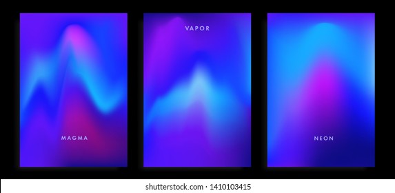 Set abstract holographic minimal vector backgrounds  Collection posters for music event and neon vibrant blurs in retrowave/ vaporwave/ synthwave 80s  90s style 