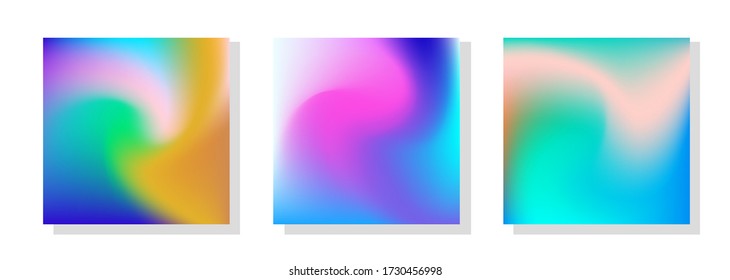 Set of abstract holographic minimal vector backgrounds. Collection of posters with neon fluid  vibrant blurs.