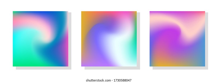 Set of abstract holographic minimal vector backgrounds. Collection of posters for music event with neon fluid  vibrant blurs.